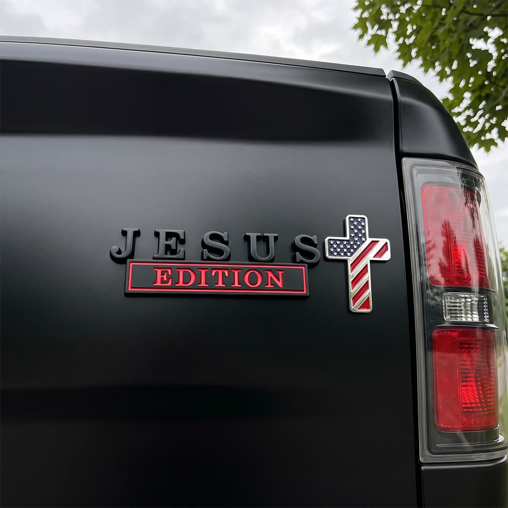 Christianartworkshop Emblema per auto 3D in metallo con scritta "Jesus Edition" e croce con motivo bandiera americana: un simbolo di fede e onore nazionale. - image 7