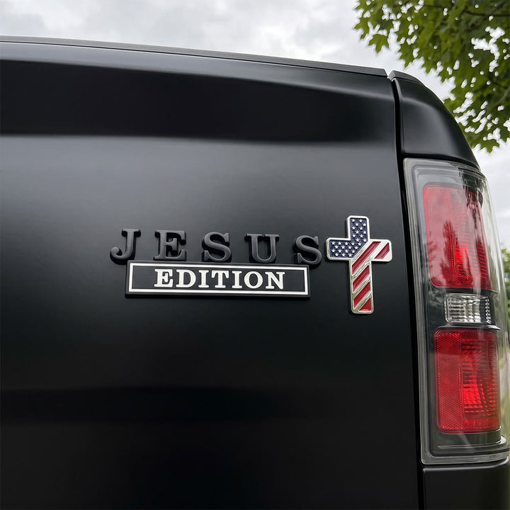 Christianartworkshop Emblema per auto 3D in metallo con scritta "Jesus Edition" e croce con motivo bandiera americana: un simbolo di fede e onore nazionale. - image 5