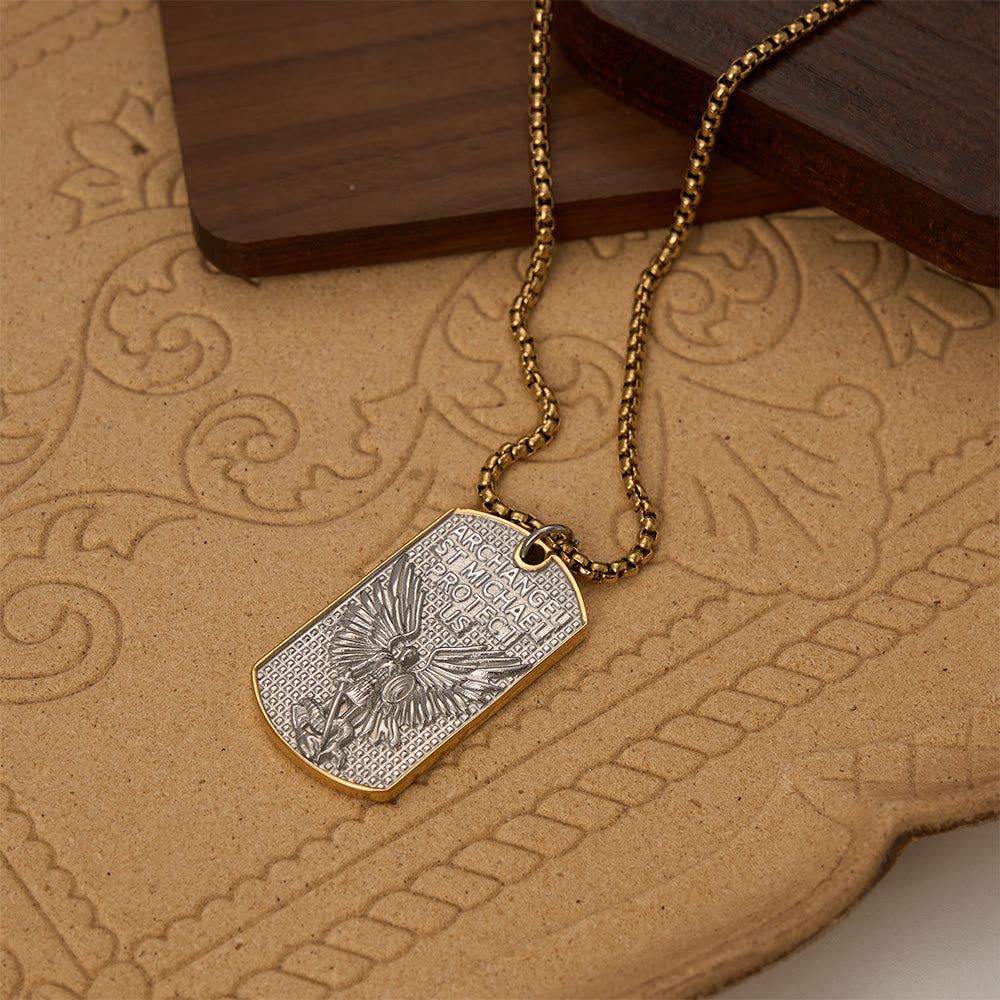 Christianartworkshop Collana con targhetta a forma di scatola e ciondolo con l'immagine dell'Arcangelo San Michele incisa su entrambi i lati: un emblema di coraggiosa e sacra devozione. - Argento - image 5