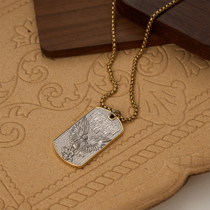 Christianartworkshop Collana con targhetta a forma di scatola e ciondolo con l'immagine dell'Arcangelo San Michele incisa su entrambi i lati: un emblema di coraggiosa e sacra devozione. - Argento - image 5
