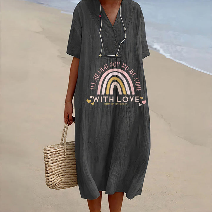 Christianartworkshop Abito midi casual con scollo a V, stampa "Love Scripture Rainbow Heart" in tinta unita. - Nero - 4XL - image 12