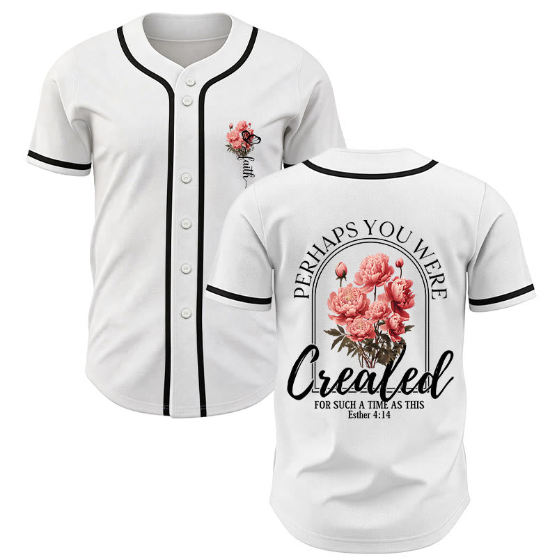 Christianartworkshop "Forse sei stato creato per un tempo come questo" Ester 4:14 Maglia da baseball con stampa di peonia e fede - Bianco - 5XL - image 0