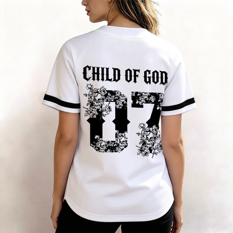 Maglia da baseball numero 07 con bottoni e stampa floreale "Figlio di Dio" Christianartworkshop - image 12