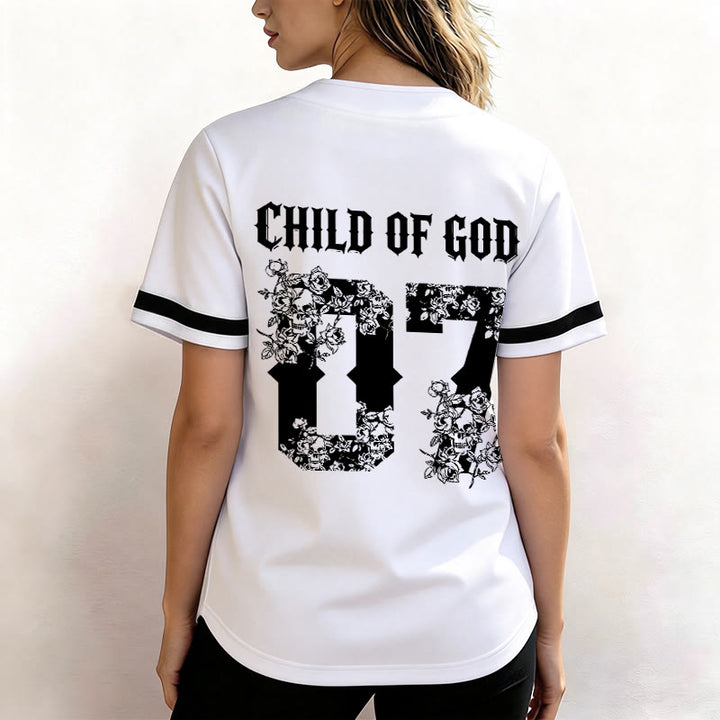 Maglia da baseball numero 07 con bottoni e stampa floreale "Figlio di Dio" Christianartworkshop - image 12