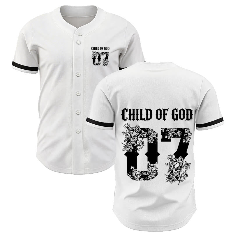 Maglia da baseball numero 07 con bottoni e stampa floreale "Figlio di Dio" Christianartworkshop - Bianco - 5XL - image 7