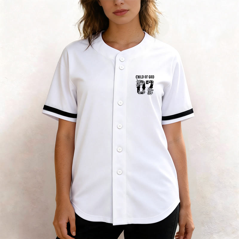 Maglia da baseball numero 07 con bottoni e stampa floreale "Figlio di Dio" Christianartworkshop - image 9