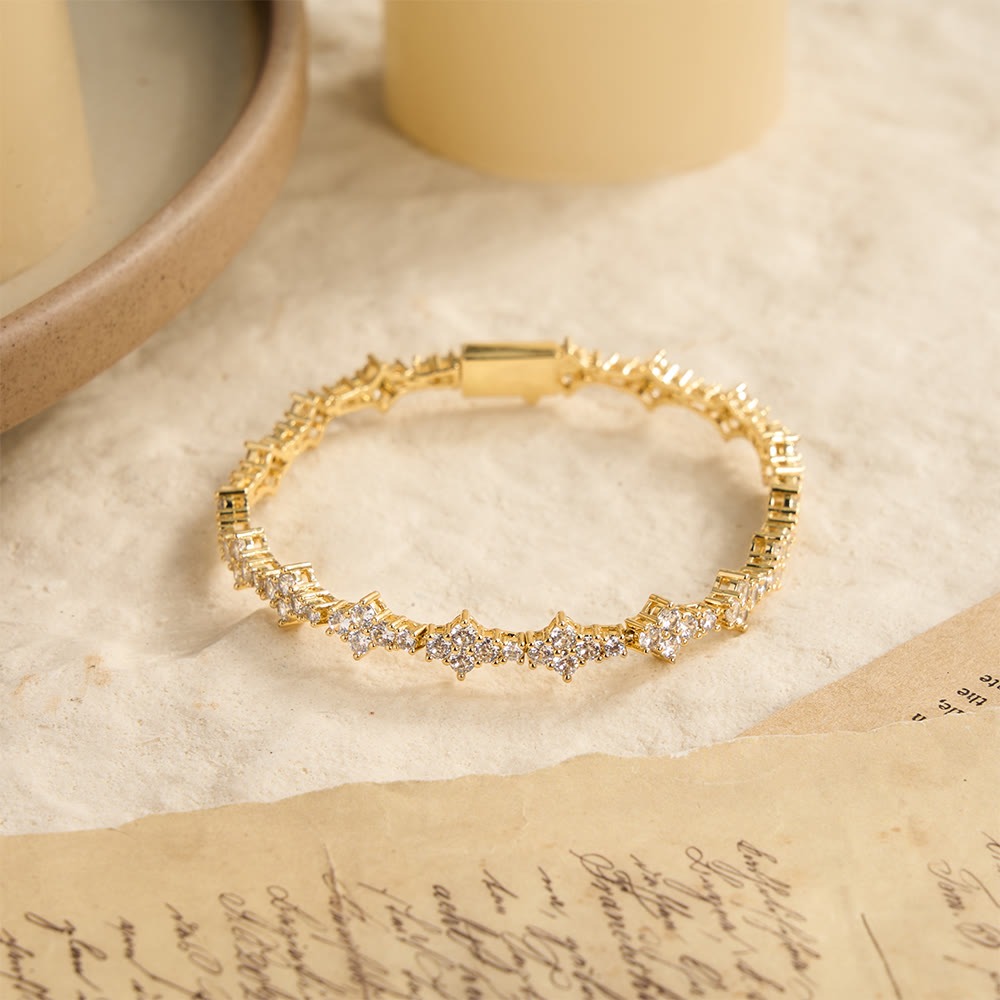 Christianartworkshop Bracciale a maglie incrociate a forma di stella e collana a filo singolo con zirconi incastonati a grappolo. - D'oro - Bracciale 9''/23CM - image 8