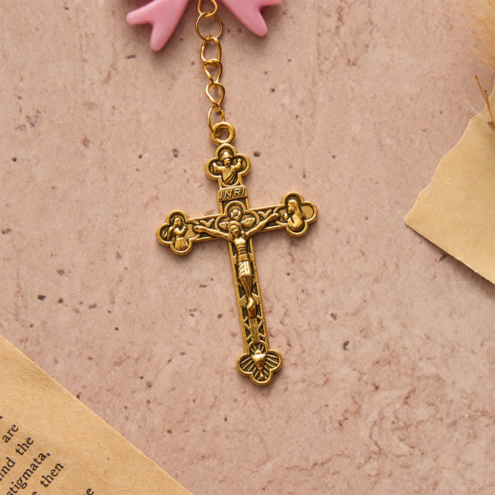 Christianartworkshop Rosario con fiocco rosa della Madonna di Guadalupe: porta con te le sue dolci benedizioni. - image 8