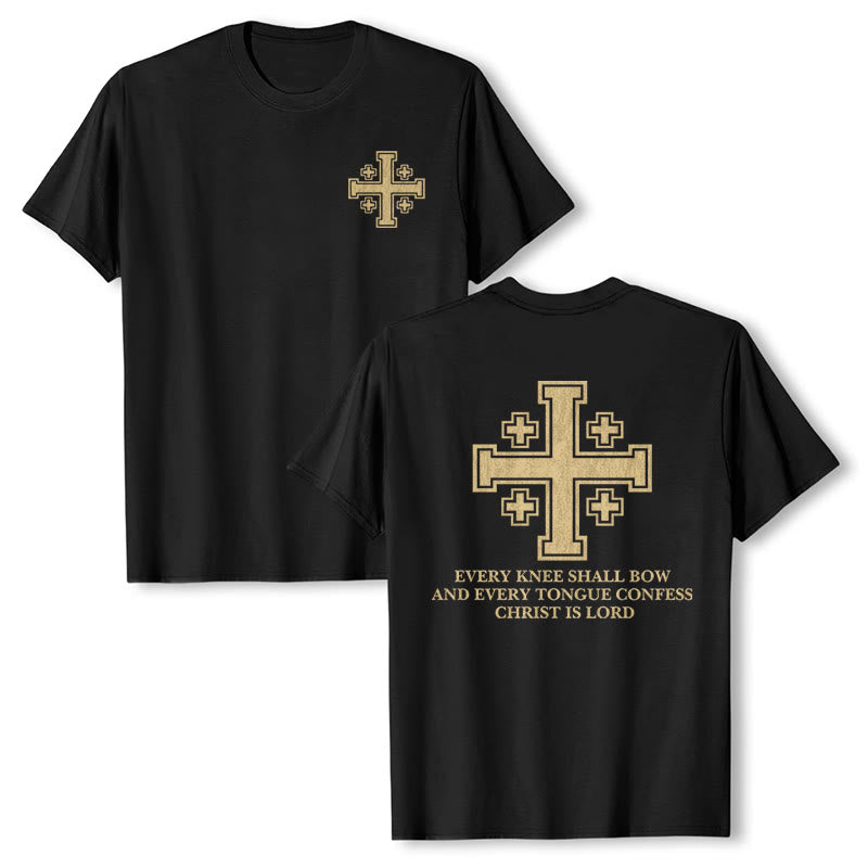 Christianartworkshop T-shirt a maniche corte di alta qualità con stampa vintage effetto invecchiato della croce di Gerusalemme e citazioni bibliche su entrambi i lati. - Nero - 2XL - image 0