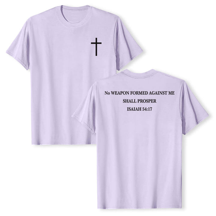Christianartworkshop Nessuna arma forgiata contro di me avrà successo Isaia 54:17 Maglietta a maniche corte premium con croce sul davanti e versetto biblico sul retro - Viola - 2XL - image 12
