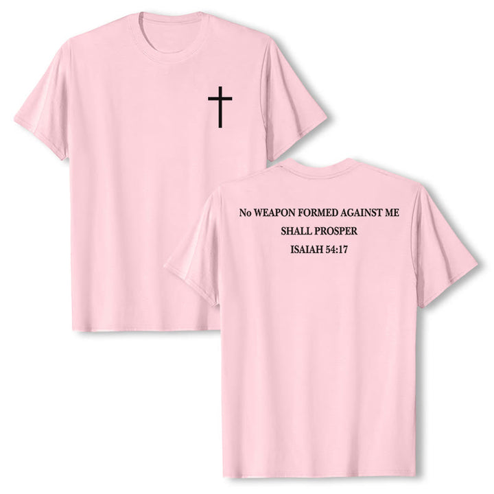 Christianartworkshop Nessuna arma forgiata contro di me avrà successo Isaia 54:17 Maglietta a maniche corte premium con croce sul davanti e versetto biblico sul retro - Rosa - 2XL - image 9