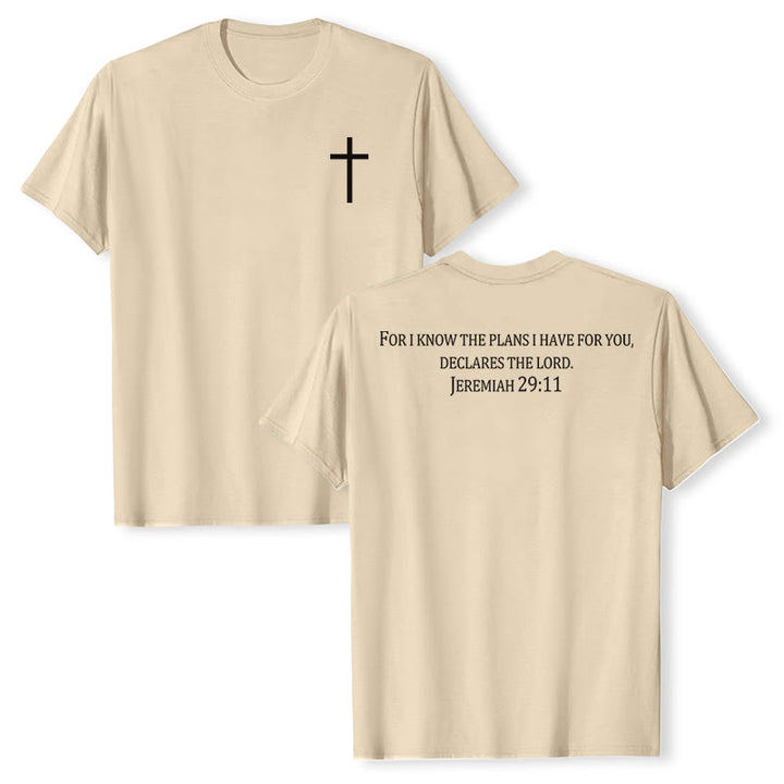 Christianartworkshop Perché io conosco i progetti che ho per voi Geremia 29:11 Maglietta a maniche corte premium con croce sul petto e scritta sulla schiena - Beige - 2XL - image 24