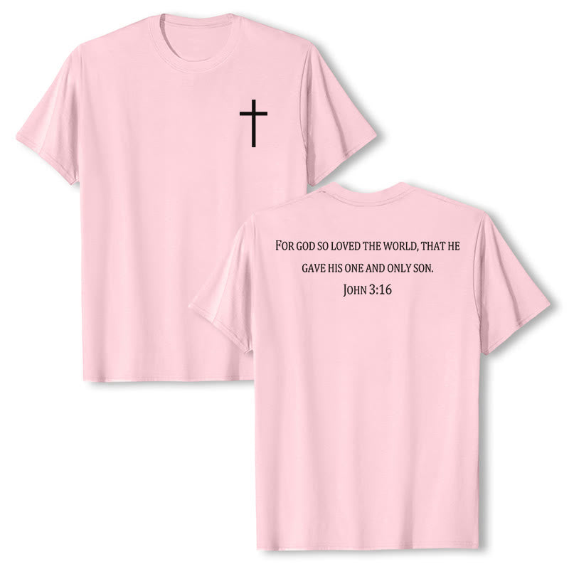 Christianartworkshop Giovanni 3:16 Perché Dio ha tanto amato il mondo - Croce sul petto - Maglietta a maniche corte premium con versetto biblico - Rosa - 2XL - image 9