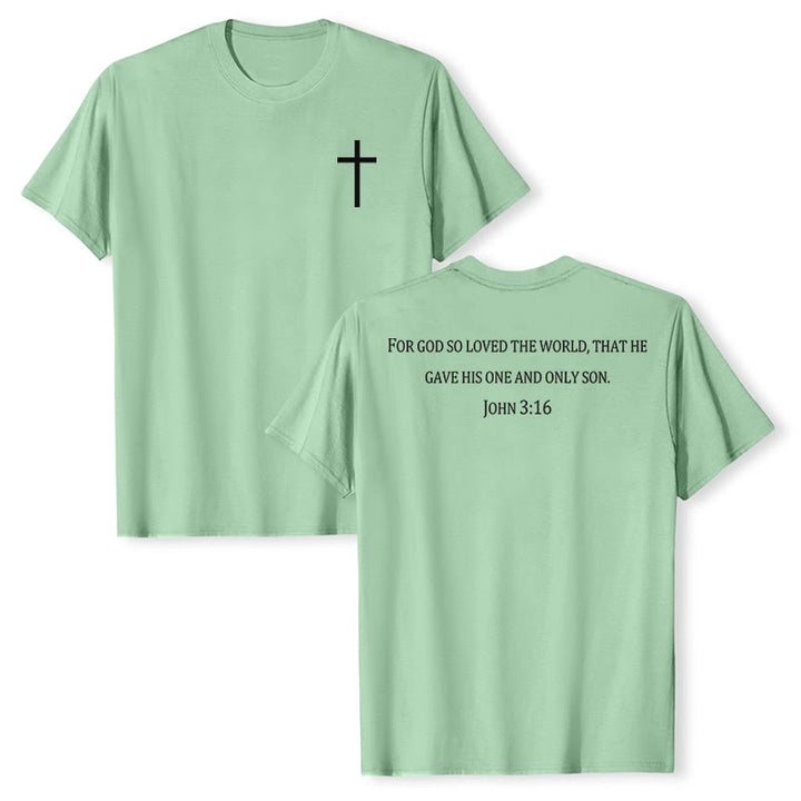 Christianartworkshop Giovanni 3:16 Perché Dio ha tanto amato il mondo - Croce sul petto - Maglietta a maniche corte premium con versetto biblico - Verde chiaro - 2XL - image 15