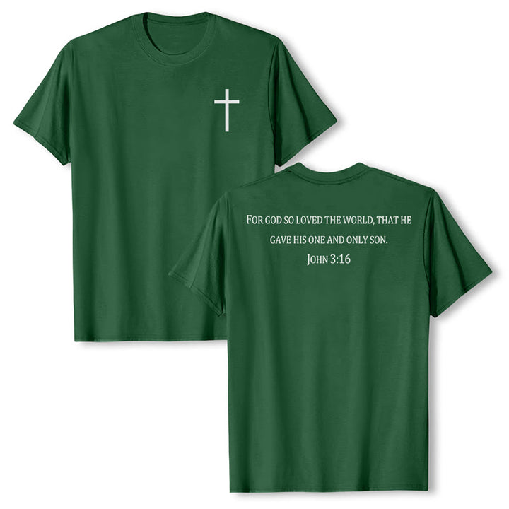 Christianartworkshop Giovanni 3:16 Perché Dio ha tanto amato il mondo - Croce sul petto - Maglietta a maniche corte premium con versetto biblico - Verde scuro - 2XL - image 18