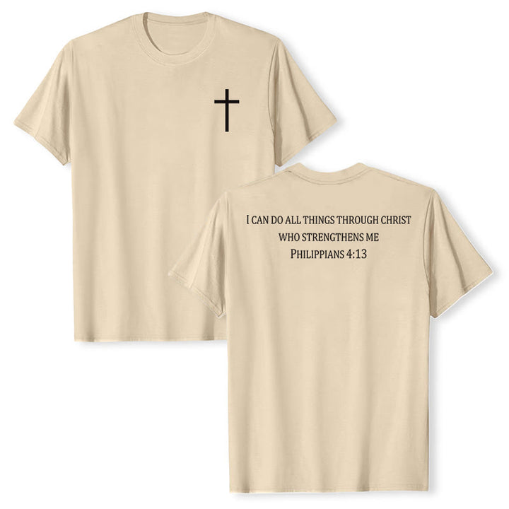 Christianartworkshop Maglietta a maniche corte cristiana di alta qualità con stampa fronte e retro raffigurante la promessa di forza classica e le Scritture. - Beige - 2XL - image 24