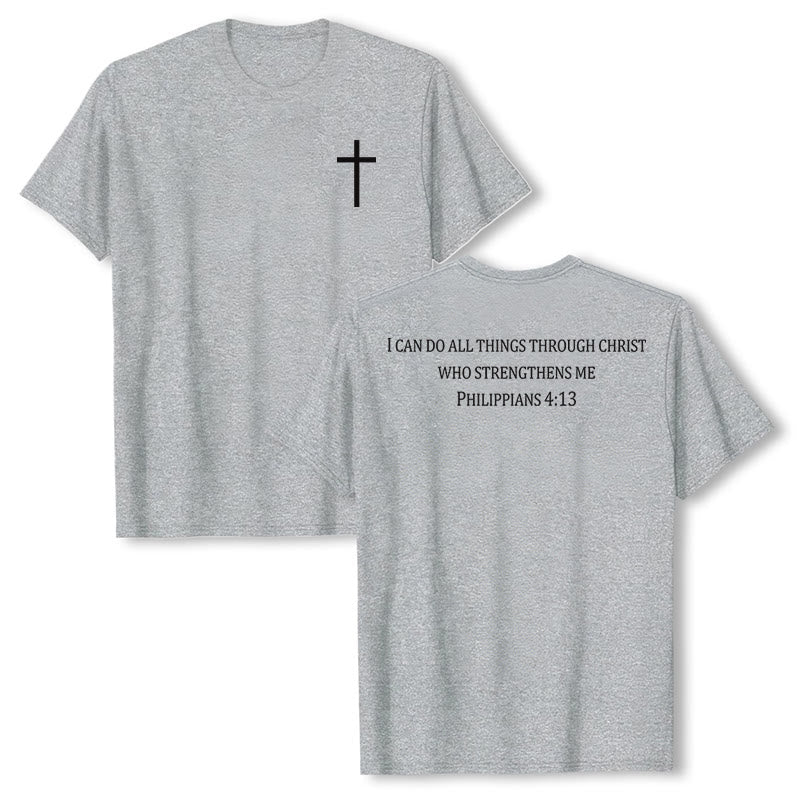 Christianartworkshop Maglietta a maniche corte cristiana di alta qualità con stampa fronte e retro raffigurante la promessa di forza classica e le Scritture. - Grigio - 2XL - image 3