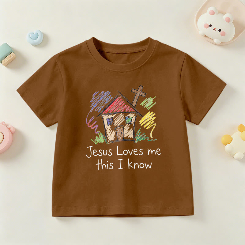 Christianartworkshop Maglietta a maniche corte per bambini con croce della cappella "Gesù mi ama, questo lo so". - Marrone - US/UK/AU 14, EU170 - image 18