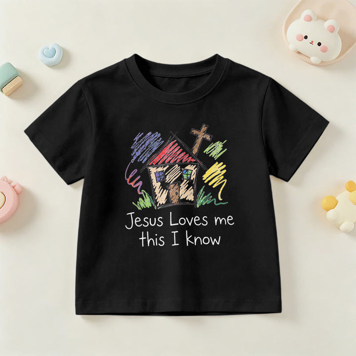 Christianartworkshop Maglietta a maniche corte per bambini con croce della cappella "Gesù mi ama, questo lo so". - Nero - US/UK/AU 14, EU170 - image 24