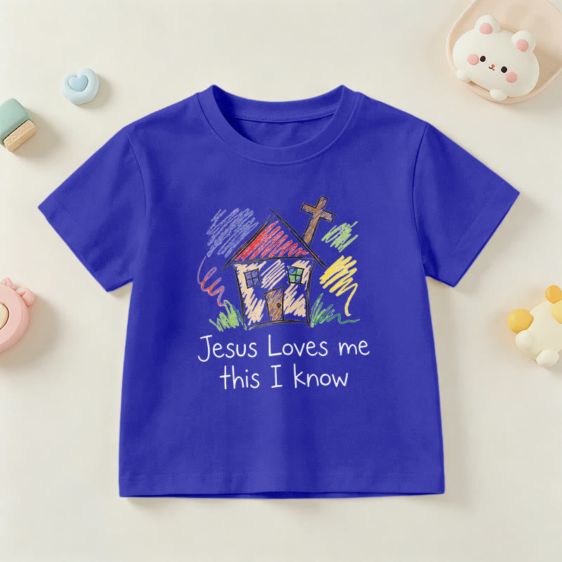 Christianartworkshop Maglietta a maniche corte per bambini con croce della cappella "Gesù mi ama, questo lo so". - Blu - US/UK/AU 14, EU170 - image 21