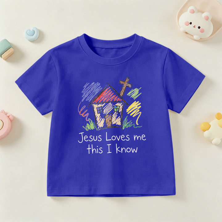Christianartworkshop Maglietta a maniche corte per bambini con croce della cappella "Gesù mi ama, questo lo so". - Blu - US/UK/AU 14, EU170 - image 21