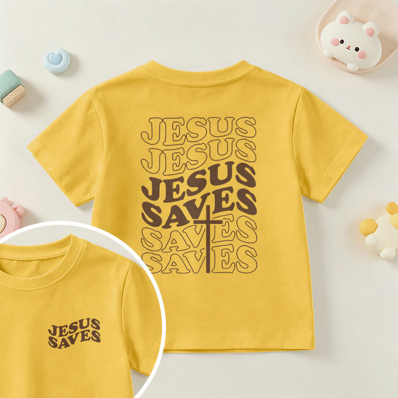 Christianartworkshop Maglietta a maniche corte per bambini con la classica scritta "Gesù salva" e la croce a bolle, ideale per la fede. - Giallo - US/UK/AU 14, EU170 - image 27