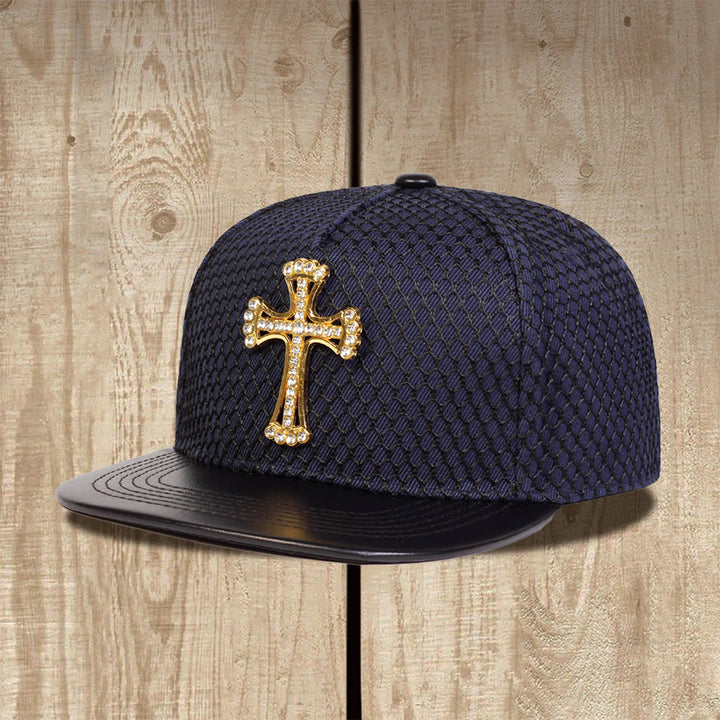 Christianartworkshop Cappellino unisex snapback con visiera piatta e motivo a nido d'ape a croce, in rete, con decorazione a croce. - Blu navy - image 2