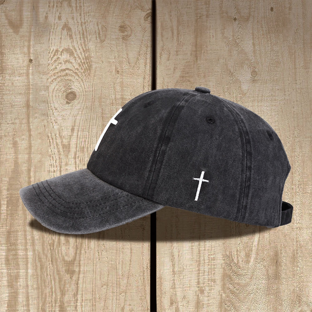 Christianartworkshop Cappellino da baseball unisex regolabile con ricamo a doppia croce, effetto vintage lavato. - image 1