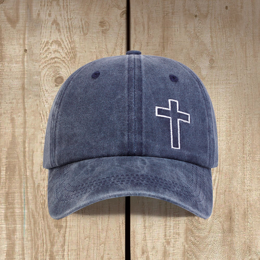 Christianartworkshop Cappellino da baseball unisex regolabile con ricamo a croce singolo e effetto vintage lavato. - image 1