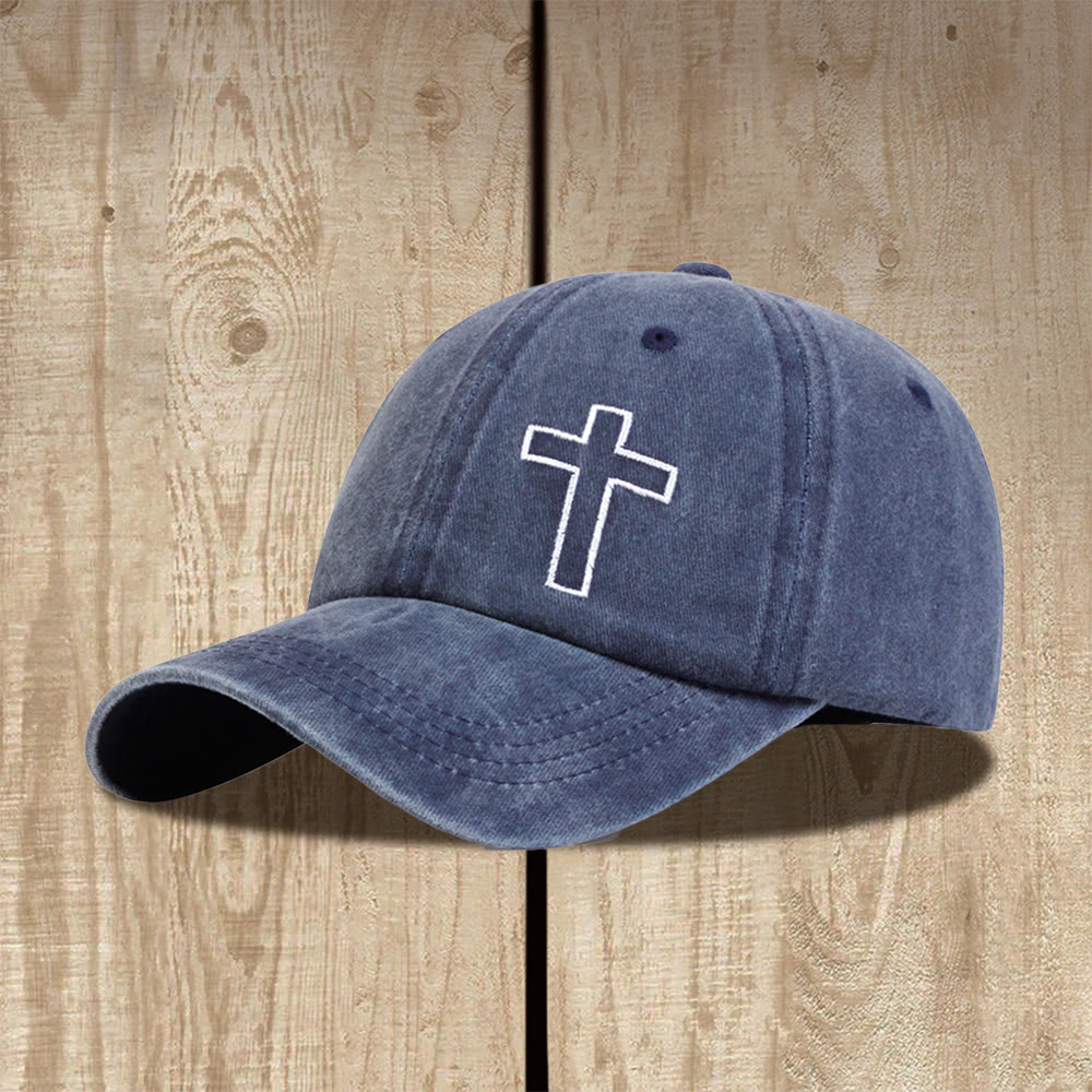 Christianartworkshop Cappellino da baseball unisex regolabile con ricamo a croce singolo e effetto vintage lavato. - Blu navy - image 0