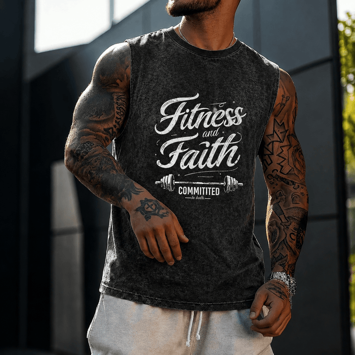 Christianartworkshop Fitness e fede: impegnati in entrambi Canotta unisex lavata con bilanciere - image 0