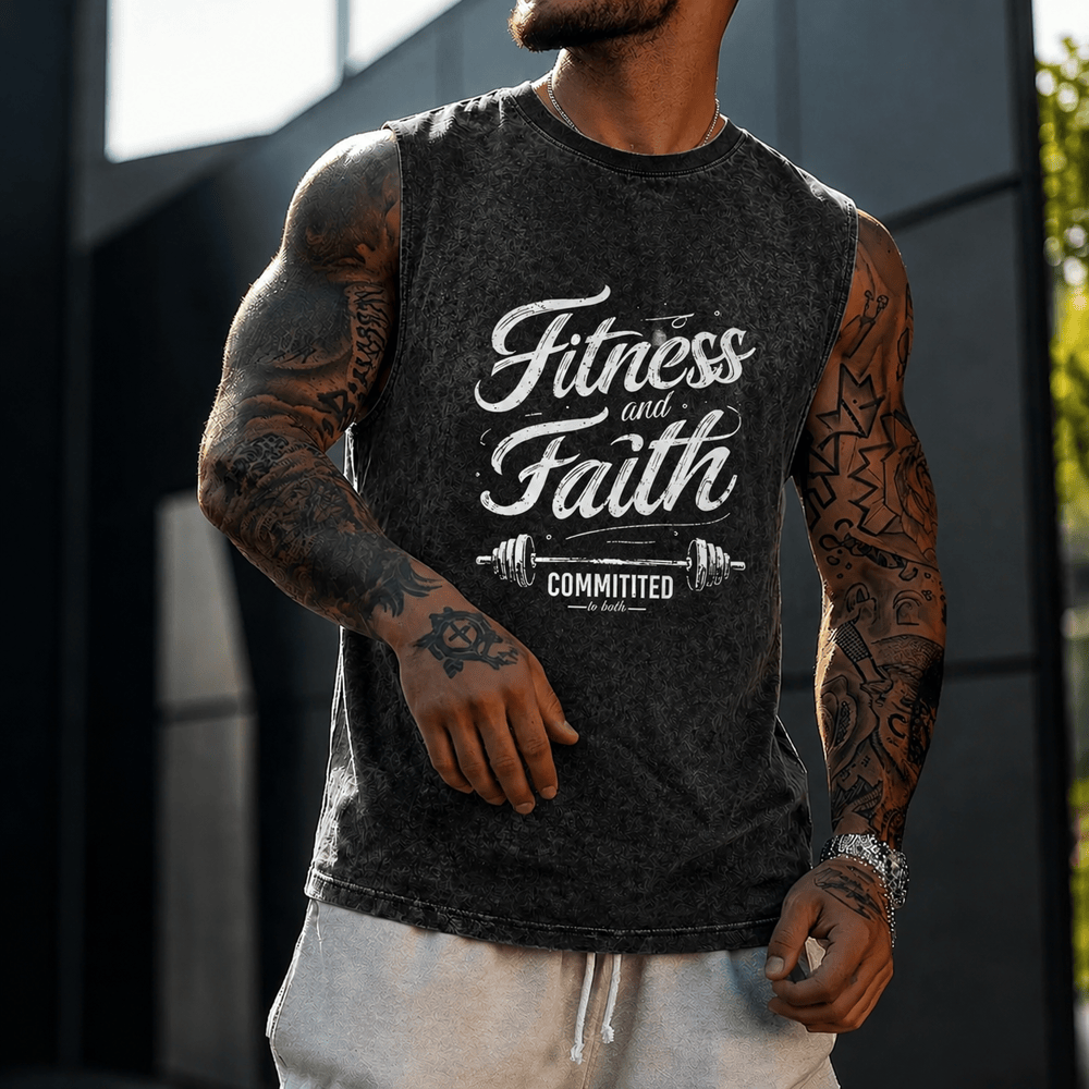 Christianartworkshop Fitness e fede: impegnati in entrambi Canotta unisex lavata con bilanciere - image 0