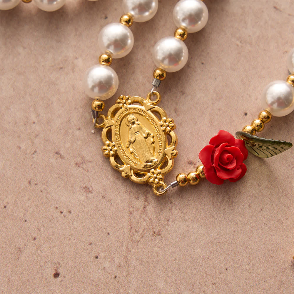 Christianartworkshop Rosario classico in avorio e rose rosse: delicata ed elegante devozione mariana. - image 7