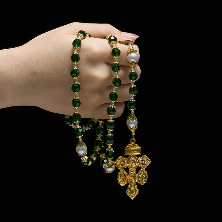 Christianartworkshop Rosario devozionale di San Giuda con vetro verde e crocifisso - image 1