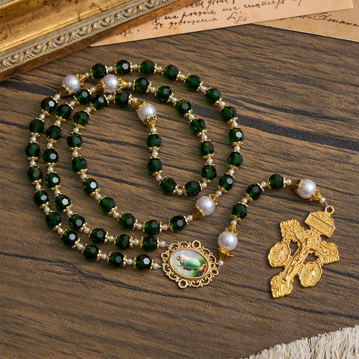 Christianartworkshop Rosario devozionale di San Giuda con vetro verde e crocifisso - image 2