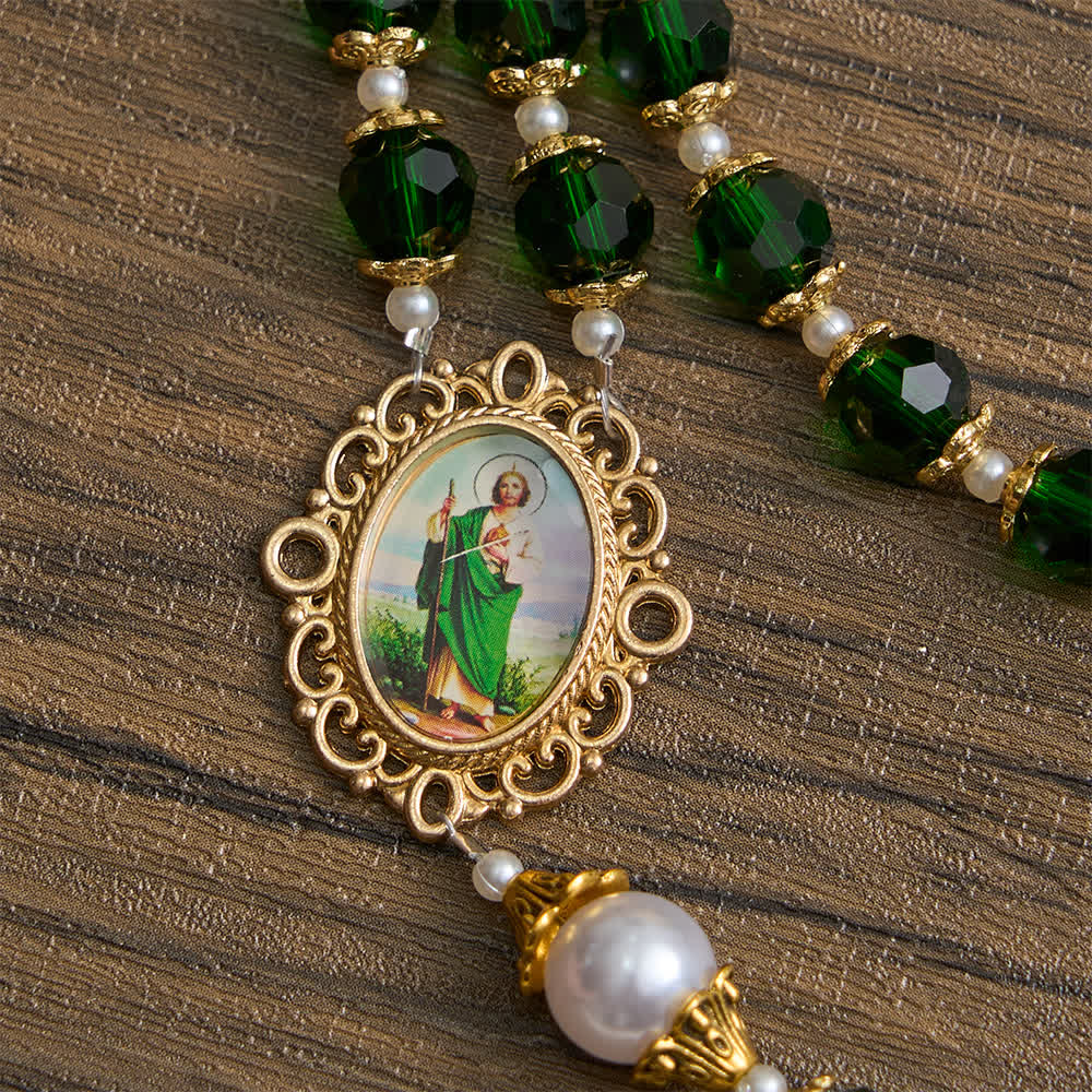 Christianartworkshop Rosario devozionale di San Giuda con vetro verde e crocifisso - image 7