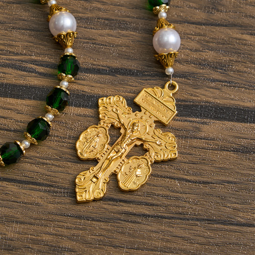 Christianartworkshop Rosario devozionale di San Giuda con vetro verde e crocifisso - image 6