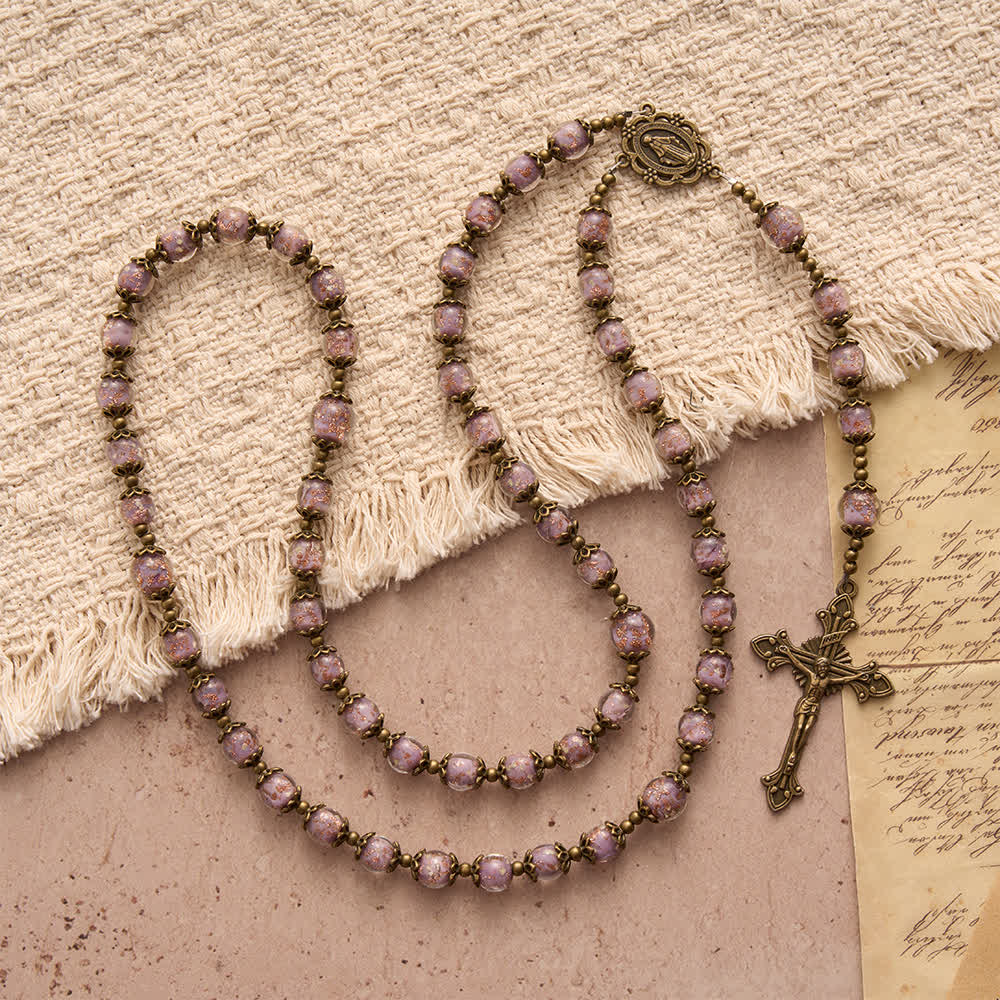 Christianartworkshop Rosario cattolico con perline color lavanda scintillanti, medaglia della Madonna e crocifisso. - image 5