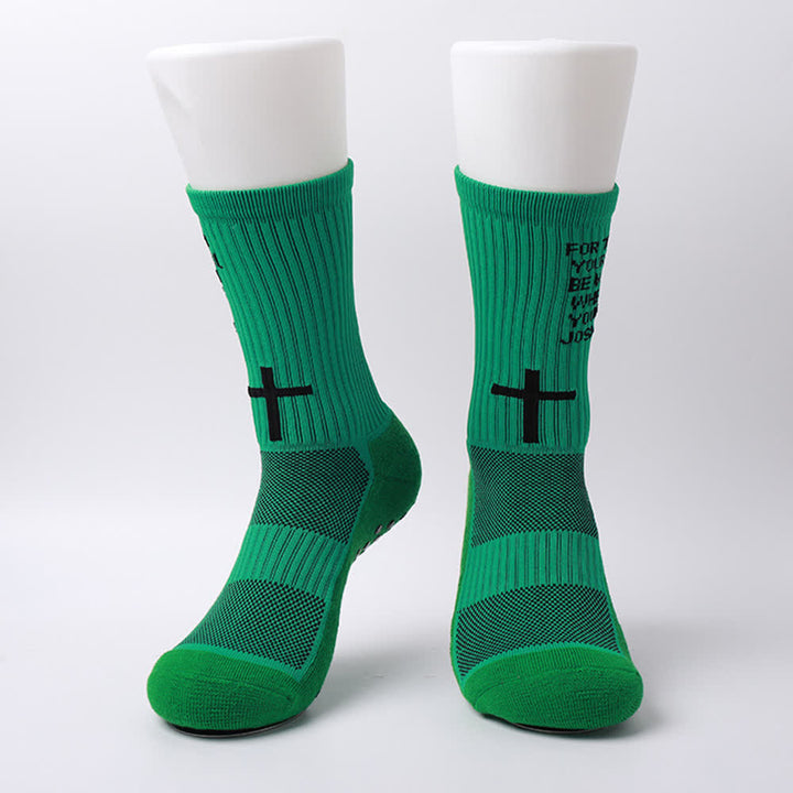 Christianartworkshop Calzini sportivi a maglia con lettere e croce del versetto biblico di Giosuè - image 17
