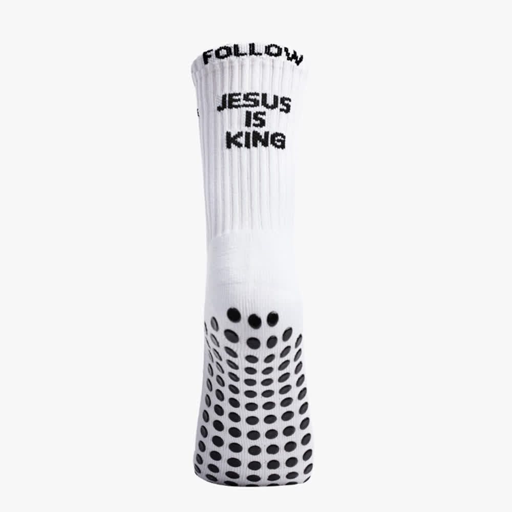 Christianartworkshop Calzini sportivi antiscivolo a mezza gamba con scritta "Follow Jesus Is King" a più livelli e pois - image 5