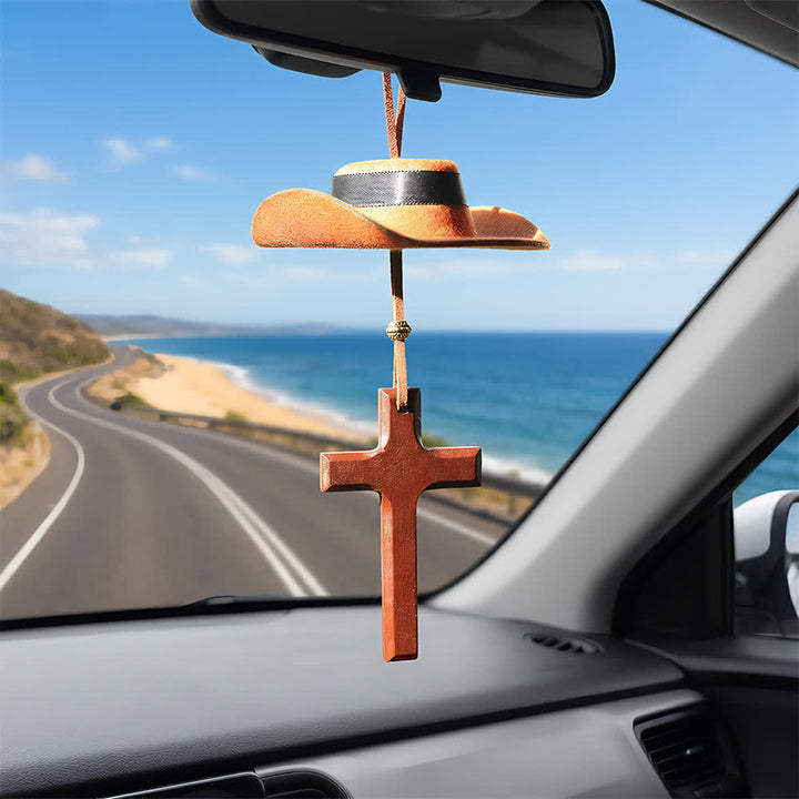 Christianartworkshop Ciondolo a forma di auto con cappello da cowboy e croce: fede incrollabile per la strada aperta - Croce di legno - Marrone - Con perlina - image 10