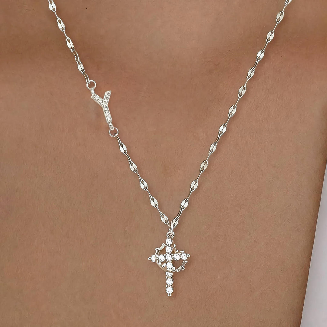 Collana con croce e corona personalizzata con iniziale AZ in tonalità oro e argento Christianartworkshop : ciondolo personalizzato con monogramma di fede sacra. - Y - Argento - image 54