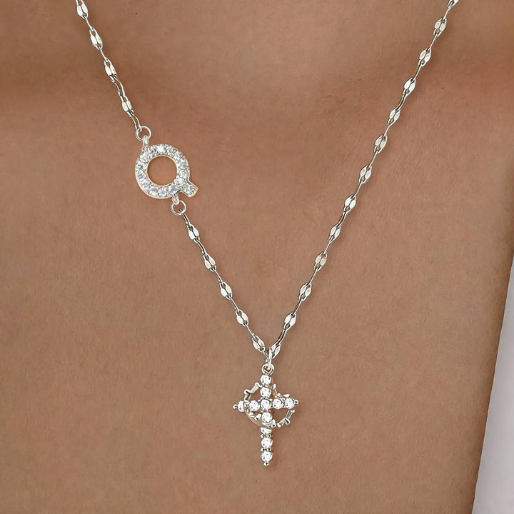 Collana con croce e corona personalizzata con iniziale AZ in tonalità oro e argento Christianartworkshop : ciondolo personalizzato con monogramma di fede sacra. - Q - Argento - image 46