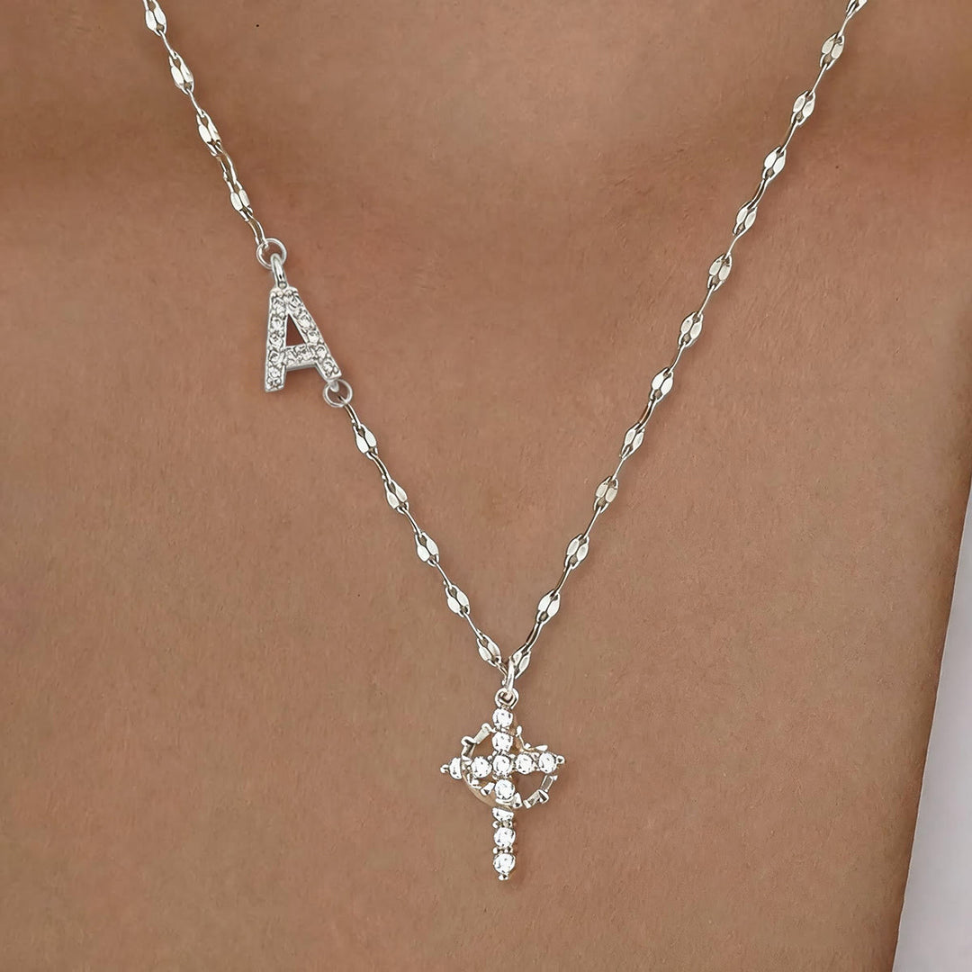 Collana con croce e corona personalizzata con iniziale AZ in tonalità oro e argento Christianartworkshop : ciondolo personalizzato con monogramma di fede sacra. - UN - Argento - image 29