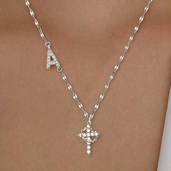 Collana con croce e corona personalizzata con iniziale AZ in tonalità oro e argento Christianartworkshop : ciondolo personalizzato con monogramma di fede sacra. - UN - Argento - image 29