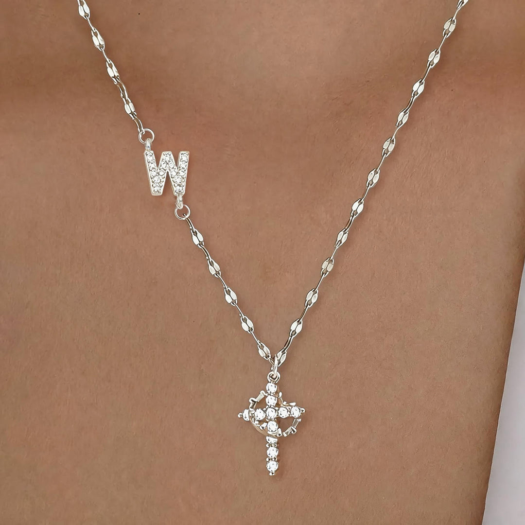 Collana con croce e corona personalizzata con iniziale AZ in tonalità oro e argento Christianartworkshop : ciondolo personalizzato con monogramma di fede sacra. - W - Argento - image 52