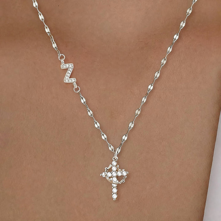 Collana con croce e corona personalizzata con iniziale AZ in tonalità oro e argento Christianartworkshop : ciondolo personalizzato con monogramma di fede sacra. - Z - Argento - image 55
