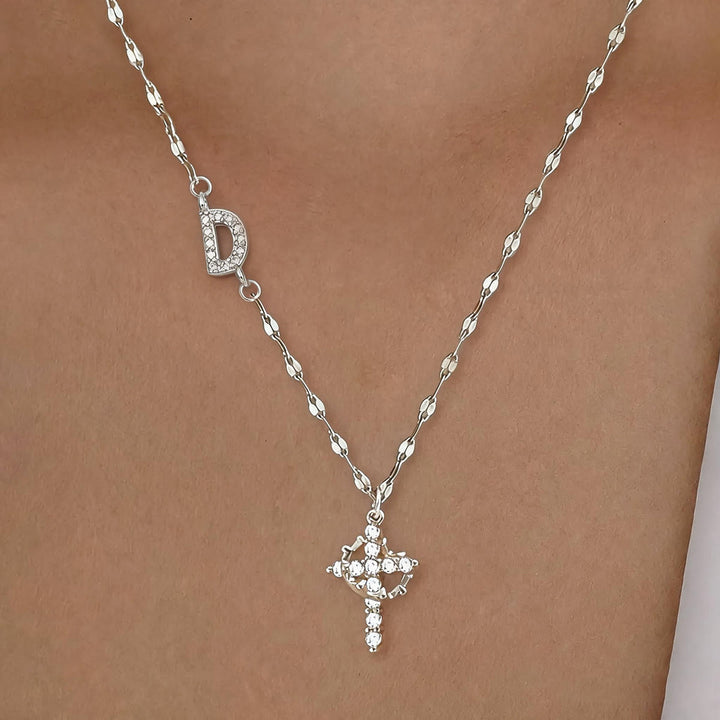 Collana con croce e corona personalizzata con iniziale AZ in tonalità oro e argento Christianartworkshop : ciondolo personalizzato con monogramma di fede sacra. - D - Argento - image 32