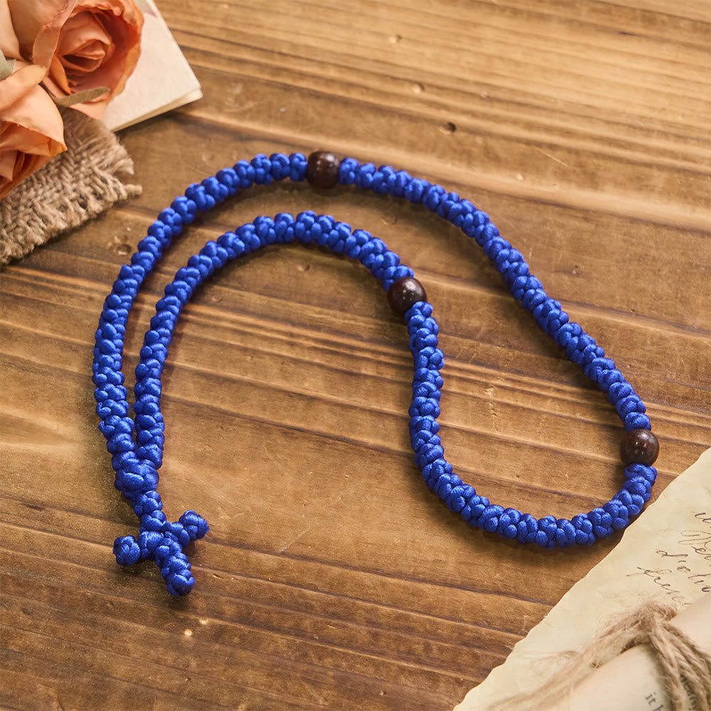 Collana con croce blu e nera e 100 nodi della benedizione Christianartworkshop : simbolo prezioso di benedizione sacra. - image 2