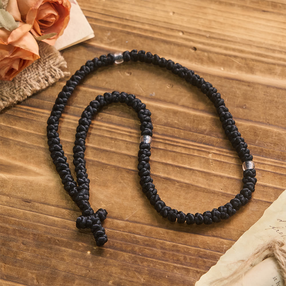 Collana con croce blu e nera e 100 nodi della benedizione Christianartworkshop : simbolo prezioso di benedizione sacra. - image 5